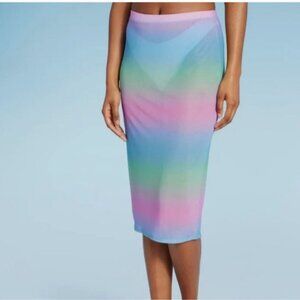 Wild Fable XL Multicolor Blue Ombre Rainbow Sheer Mesh Skirt Cover Up